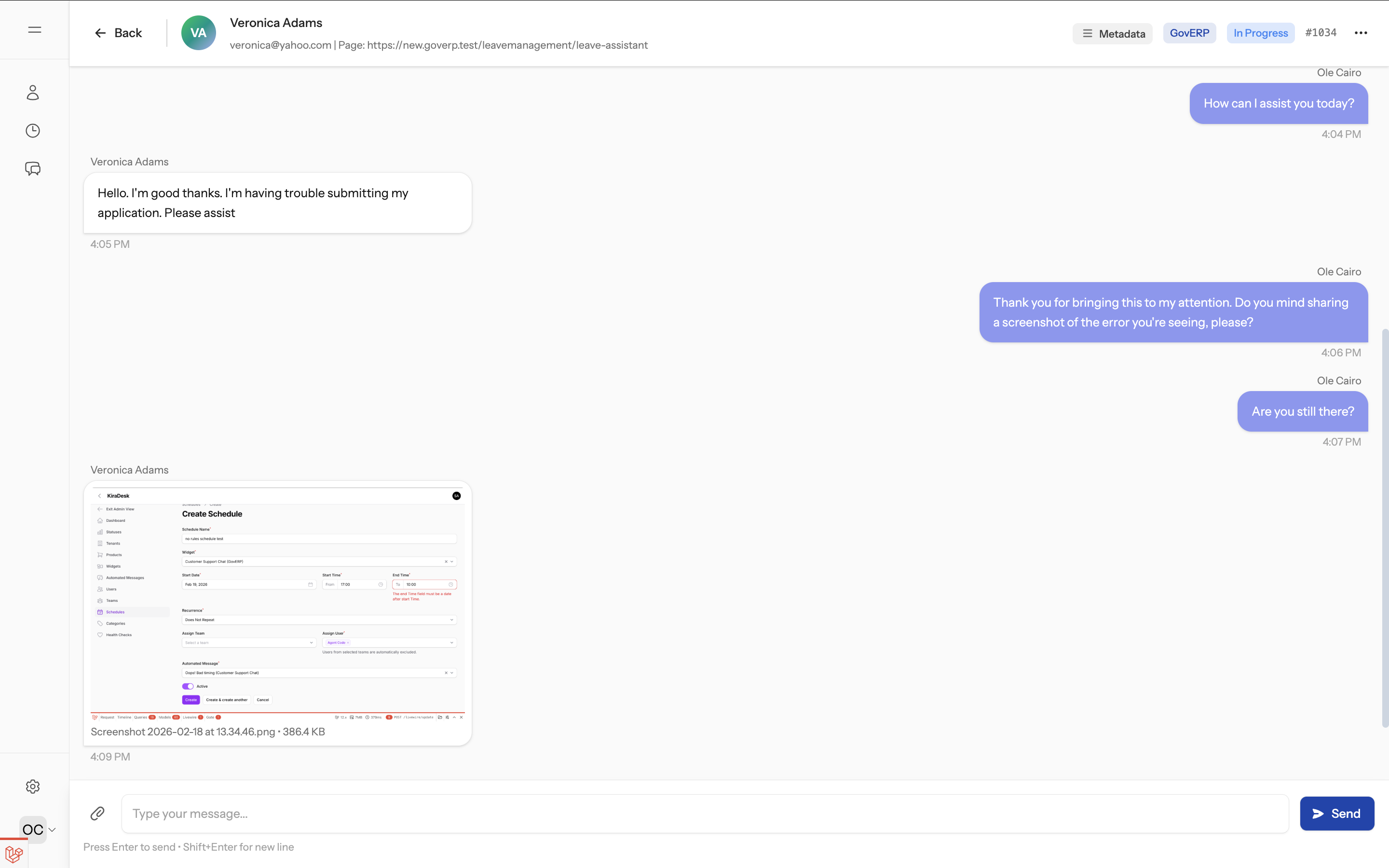Agent Live Chat Interface
